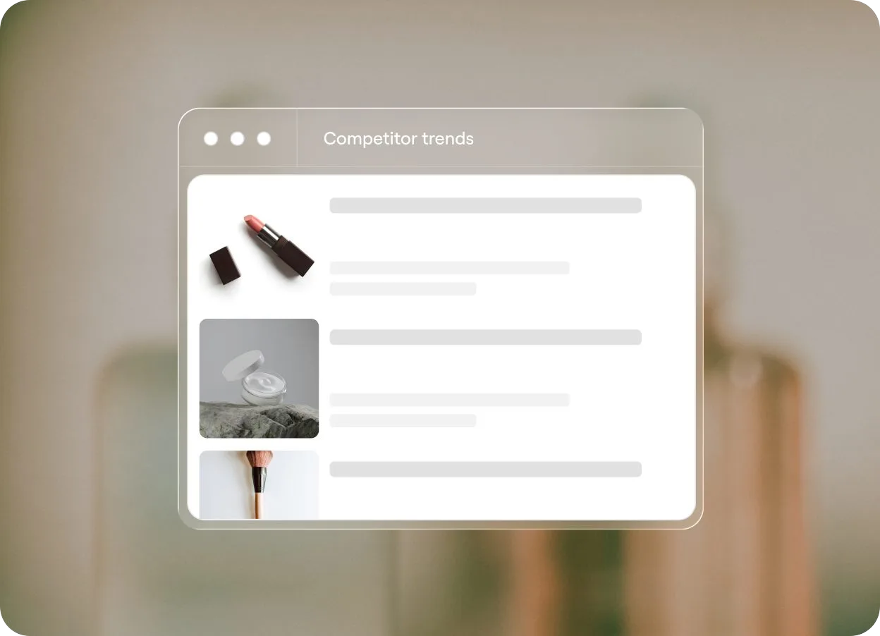 Zenline competitor trends window with lipstick and skincare products