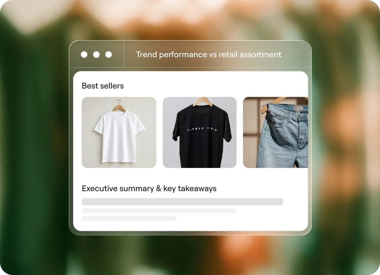Zenline trend window comparing best-selling T-shirts and jeans with a retailer’s assortment