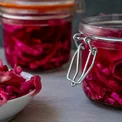 Jars of pickled red cabbage