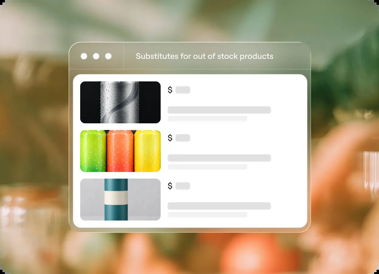 Zenline window suggesting substitutes for out-of-stock drinks