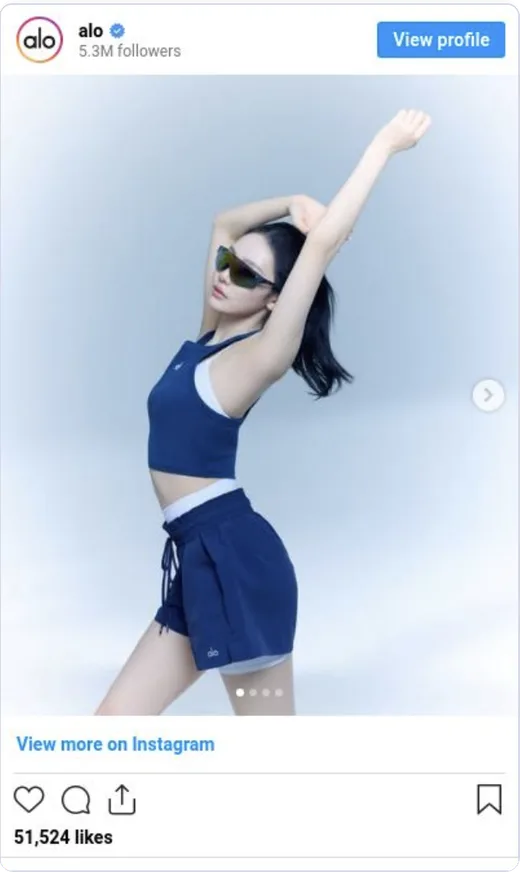 Instagram post by alo showing a woman in sportswear