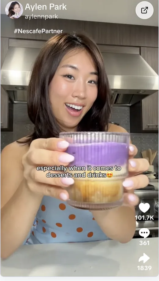 TikTok video by Aylen Park presenting a layered coffee dessert