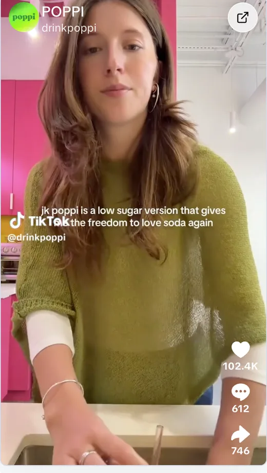 TikTok video by POPPI about a low-sugar soda